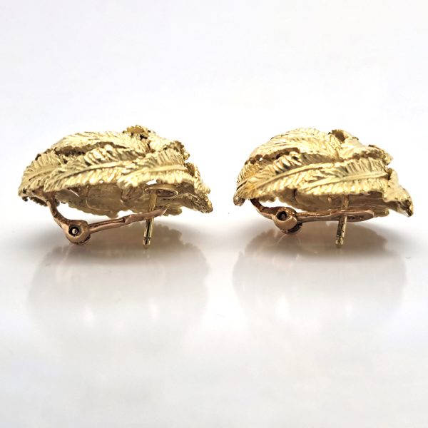 Vintage Hermes 18ct Yellow Gold Leaf Circular Clip Earrings