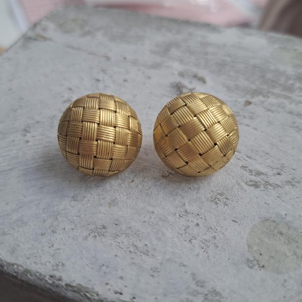 Vintage Italian 18ct Yellow Gold Circular Basket Weave Clip Earrings, Circa 1980s