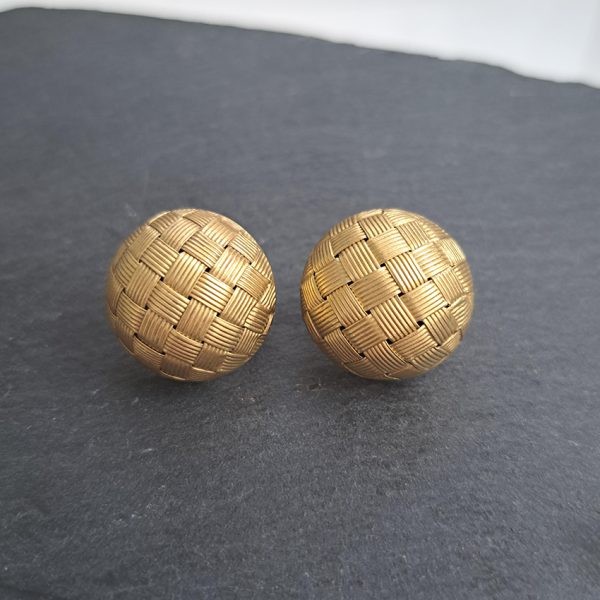 Vintage Italian 18ct Yellow Gold Circular Basket Weave Clip Earrings, Circa 1980s