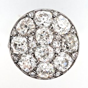 Art Deco French 5ct Old Mine Cut Diamond Cluster Cocktail Ring in Platinum