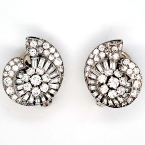 Boucheron Art Deco 5ct Diamond Cluster Clip Earrings in Platinum