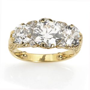 Antique 3.60ct Old Cut Diamond Three Stone Engagement Ring