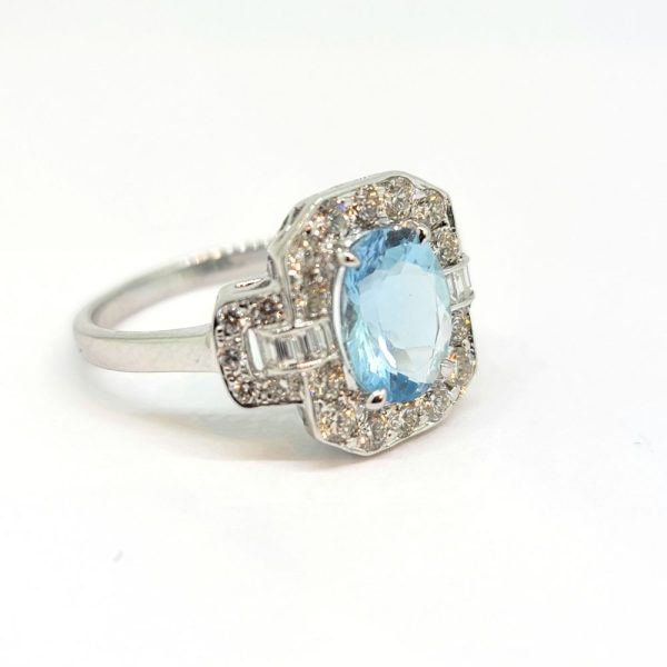 1.50ct Aquamarine and Diamond Cluster Engagement Ring