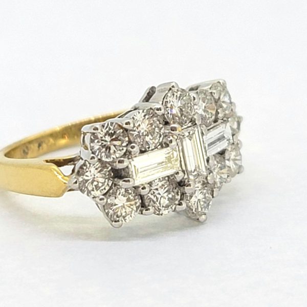 2ct Baguette and Brilliant Diamond Cluster Engagement Ring in 18ct Yellow Gold