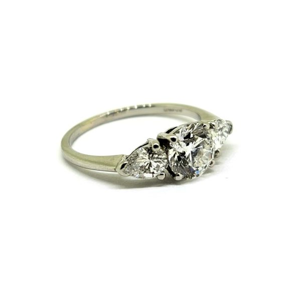 GIA Certified 1.01ct F VS2 Diamond Three Stone Engagement Ring with pear cut diamond sides