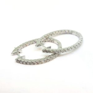 Diamond Set Oval Shaped Hoop Earrings in 18ct White Gold