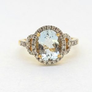 2.30ct Oval Aquamarine and Diamond Cluster Ring