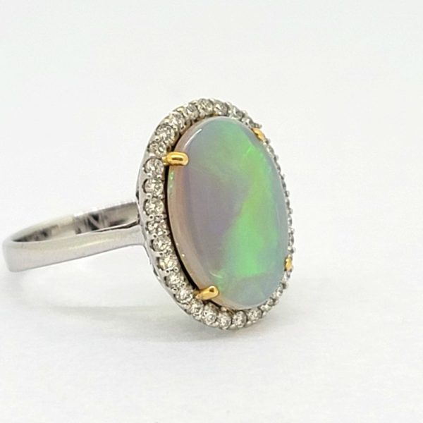 3.68ct Opal and Diamond Halo Cluster Ring in 18ct White Gold