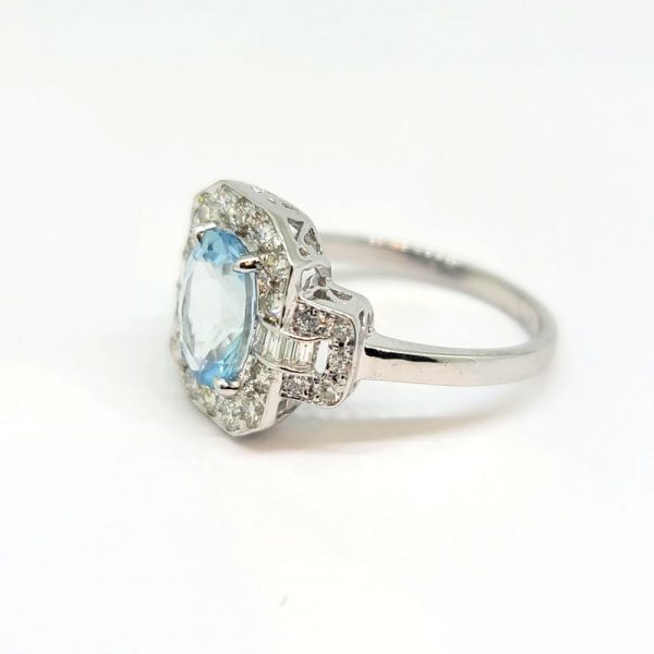 1.50ct Aquamarine and Diamond Cluster Engagement Ring