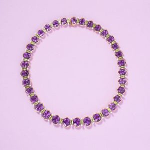 Amethyst Riviere Collar Necklace with Peridot and Diamond