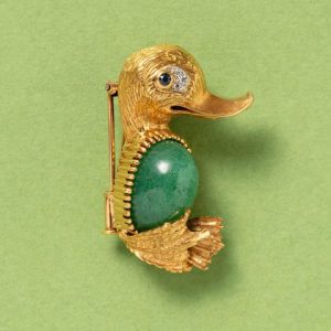 Vintage Cartier Gem Set Gold Duck Brooch