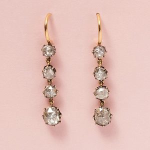 Victorian Antique Rose Cut Diamond Drop Earrings