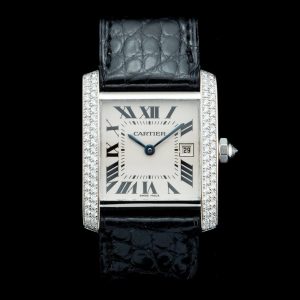 Vintage Cartier Tank Francaise 2404 18ct White Gold Factory Diamond Medium Model Watch with Box and Papers 2005