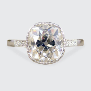 2.35 Carat Old Cushion Cut Diamond Solitaire Engagement Ring In Platinum