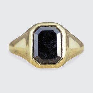 Gents Signet Ring With 2.5 Carat Black Diamond In 18 Carat Yellow Gold