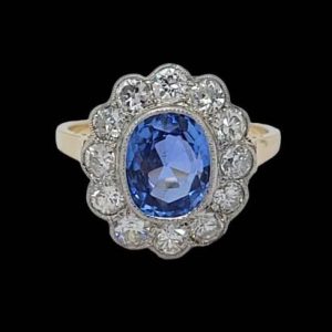 2.30ct Cornflower Blue Ceylon Sapphire and Diamond Cluster Ring