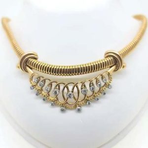 Vintage French 1.50ct Diamond Gold Tubogas Collar Necklace