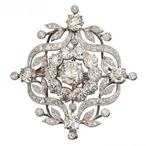 Antique Edwardian Belle Epoque 6ct Diamond and Platinum Pendant come Brooch, 1.82ct cushion shaped old-cut diamond surrounded by old-cut and single-cut diamonds