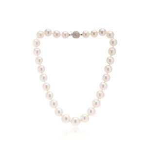 South Sea Pearl Necklace with Diamond Set Gold Clasp, Graduated cultured South Sea pearls with 18ct white gold ball clasp set with 1ct of round brilliant-cut diamonds