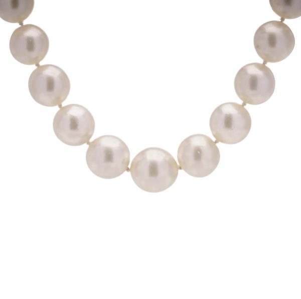 South Sea Pearl Necklace with Diamond Set Gold Clasp, Graduated cultured South Sea pearls with 18ct white gold ball clasp set with 1ct of round brilliant-cut diamonds