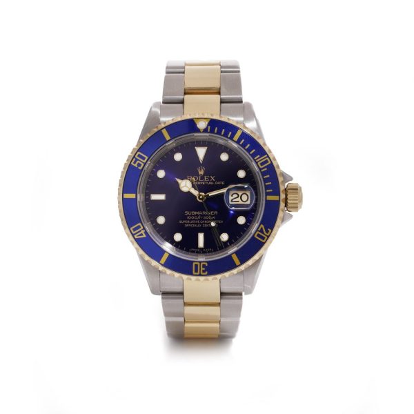 Rolex submariner men's wristwatch in gold and stainless steel.