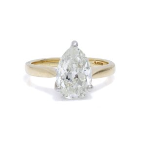 Vintage 2.60ct Pear Shaped Old Cut Solitaire Engagement Ring in 18ct Yellow Gold