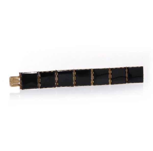 Gold and onyx memorial plaque link bracelet.