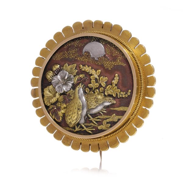 Antique Japanese brooch in gold and silver.