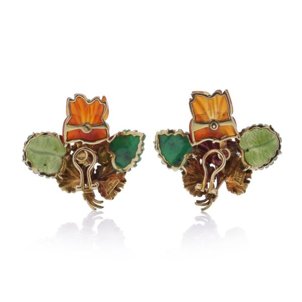 Tiffany & Co. vintage floral earrings in gold and gemstones.