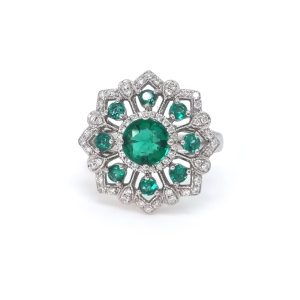 1.32 Carat Emerald and Diamond Cluster Ring, 18ct White Gold