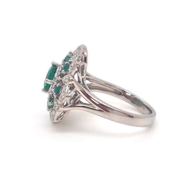 1.32 Carat Emerald and Diamond Cluster Ring, 18ct White Gold