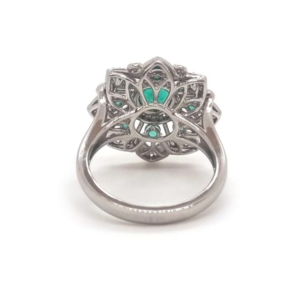 1.32 Carat Emerald and Diamond Cluster Ring, 18ct White Gold London