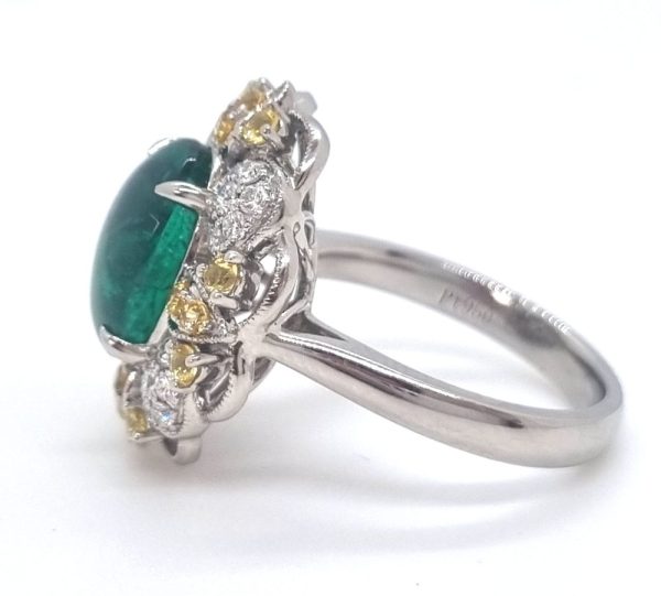 6.41 Carat No Oil Emerald and Diamond Ring, Platinum