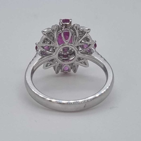 Certified 1.19ct Natural No Heat Mozambique Ruby and Diamond Cluster Ring in Platinum