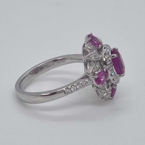 Certified 1.19ct Natural No Heat Mozambique Ruby and Diamond Cluster Ring in Platinum