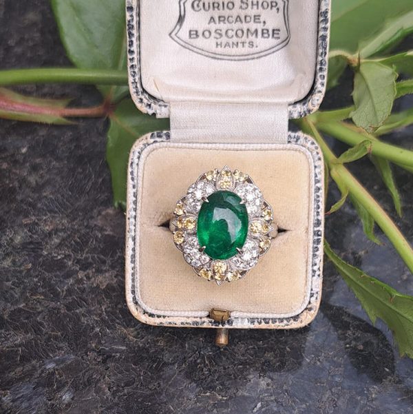 6.41 Carat No Oil Emerald and Diamond Ring, Platinum