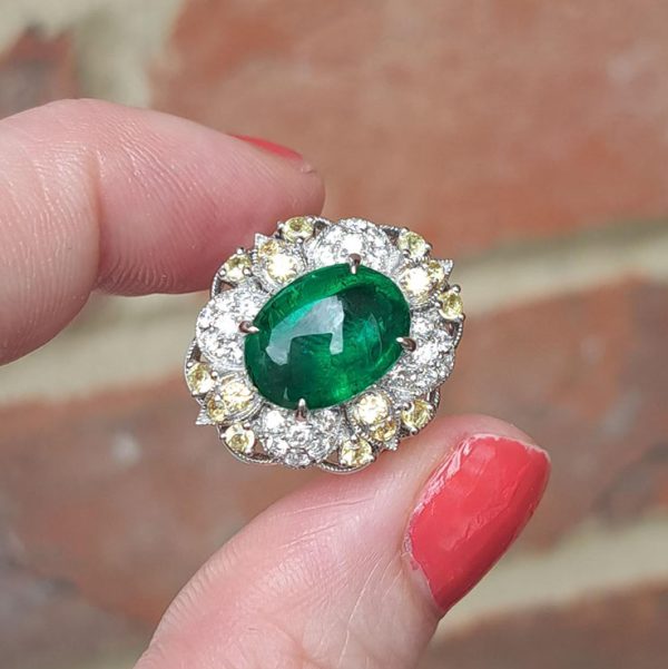 6.41 Carat No Oil Emerald and Diamond Ring, London