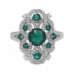 Decorative 1.13ct Emerald and Diamond Cluster Dress Ring