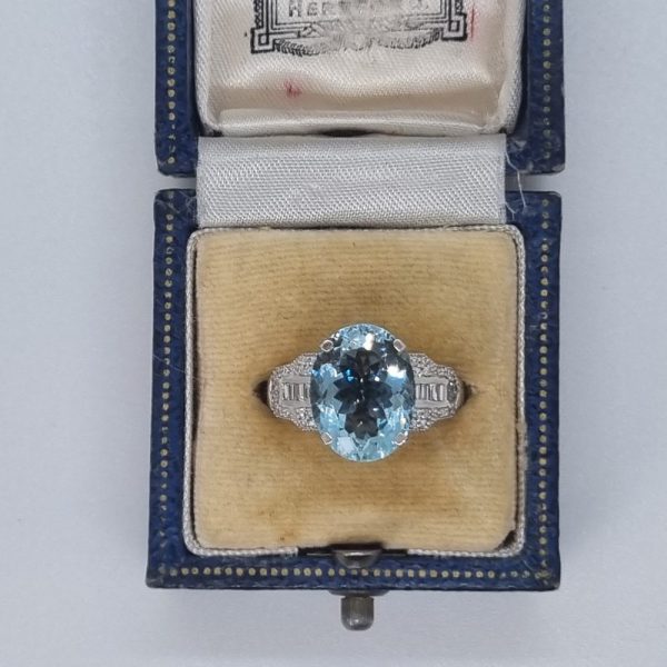 Aquamarine and Diamond Ring, Platinum, 5.12 carat