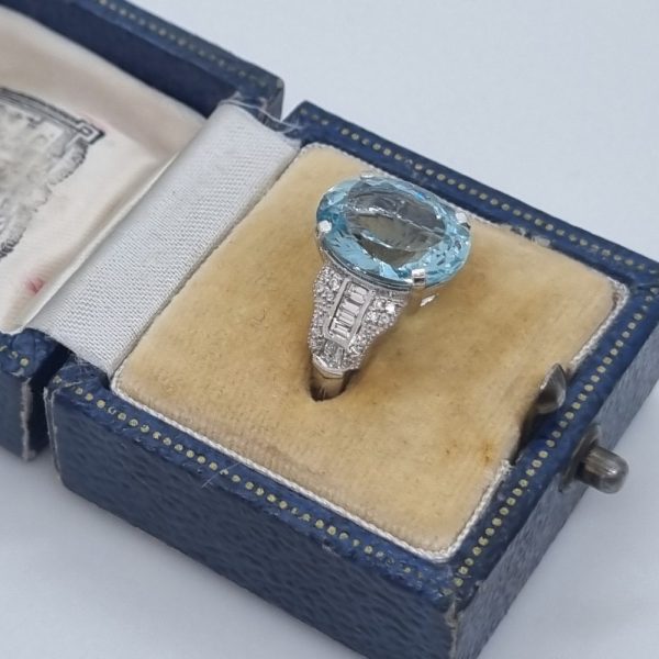 Aquamarine and Diamond Ring, Platinum, Mayfair