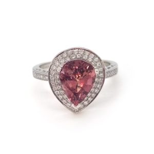 3.04 Carat No Heat Padparadscha Sapphire and Diamond Ring