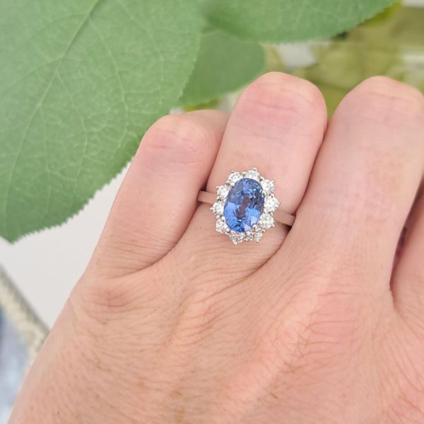 3.32cts Ceylon Cornflower Sapphire and Diamond Oval Cluster Ring