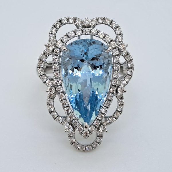 8.10ct Pear Cut Brazilian Aquamarine and Diamond Cluster Dress Ring in 18ct White Gold