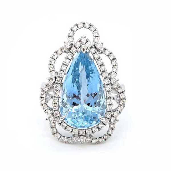 8.10ct Pear Cut Brazilian Aquamarine and Diamond Cluster Dress Ring in 18ct White Gold