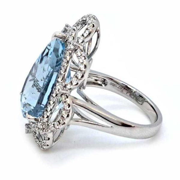 8.10ct Pear Cut Brazilian Aquamarine and Diamond Cluster Dress Ring in 18ct White Gold