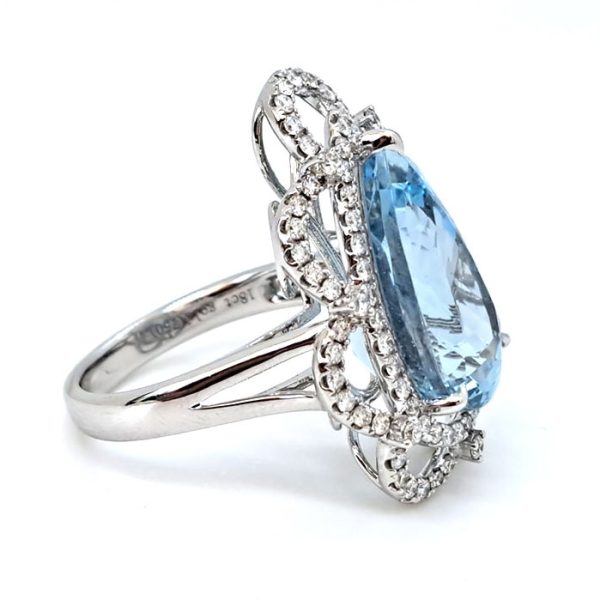 8.10ct Pear Cut Brazilian Aquamarine and Diamond Cluster Dress Ring in 18ct White Gold