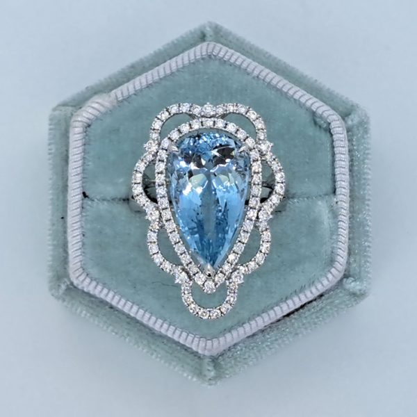 8.10ct Pear Cut Brazilian Aquamarine and Diamond Cluster Dress Ring in 18ct White Gold