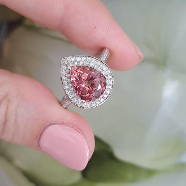 Padparadscha Sapphire and Diamond Ring