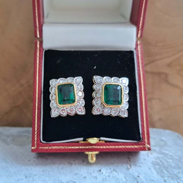 Emerald and Diamond Cluster Earrings