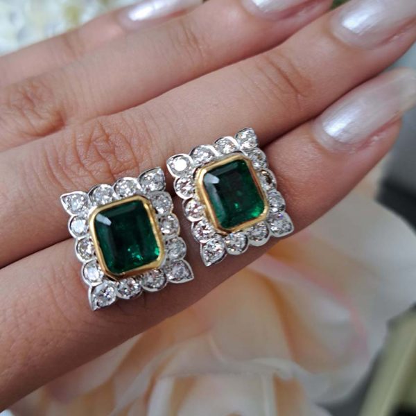 Emerald and Diamond Cluster Earrings